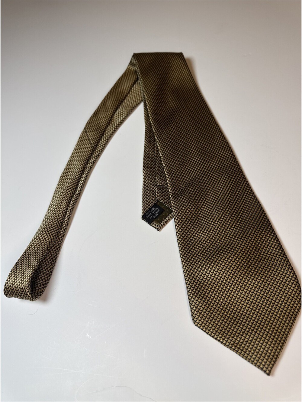 Stonehenge Gold/Tan, Black Geometric Pattern 100% Silk Handmade Tie Business 61”